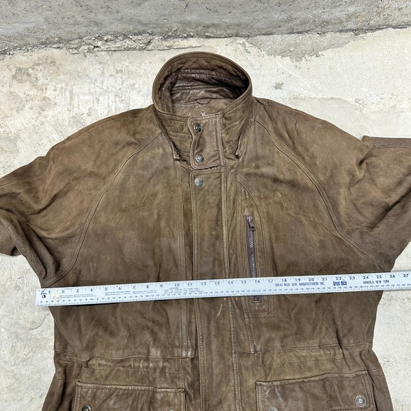 MENS VINTAGE LEATHER JACKET BROWN FULL ZIP COLLAR BUTTON‎ POCKETS STYLE 4328 - Picture 5 of 10
